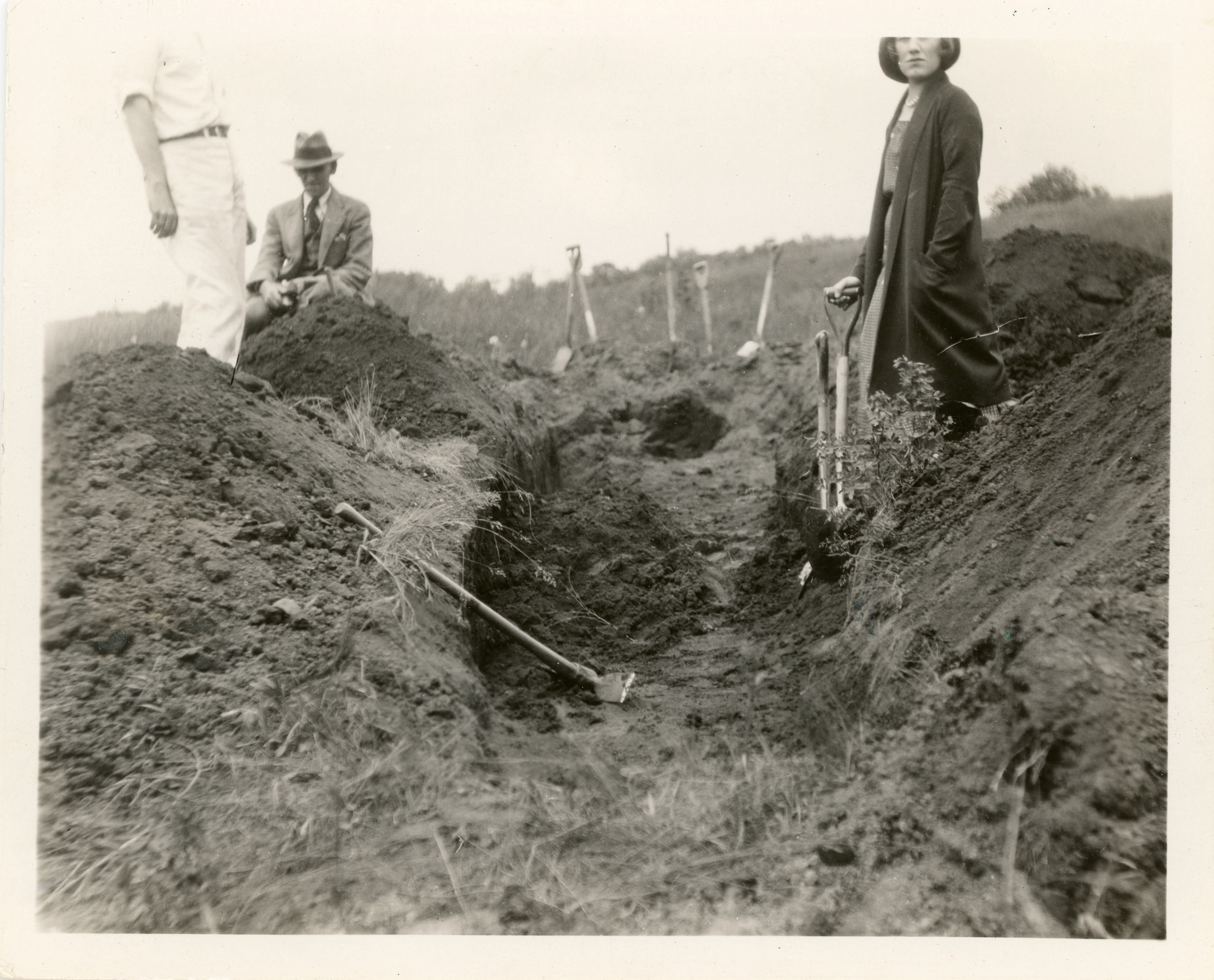 Charles Brown and Vivian Morgau are at the excavation site of mound No. 5 at the Reynolds farm.